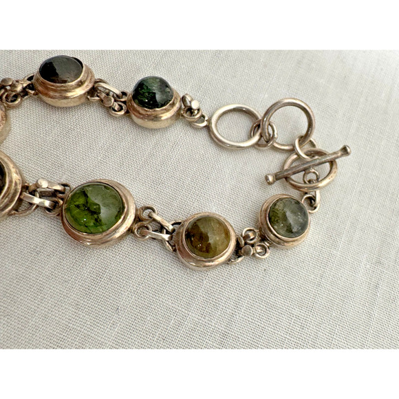 Sterling Silver Link Toggle Bracelet Multi Color 7 Stones Graduated Cabochons - Picture 8 of 8